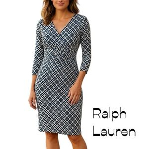 Lauren Ralph Lauren Navy Cream Long Sleeve Dress NWOT Size 8